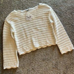 NWT AMERICAN EAGLE AE WHITE BALLET NECK OPEN KNIT SWEATER SIZE SMALL
